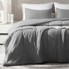 SLEEP ZONE Queen Size Comforter Set, Breathable Jersey Knit Soft Duvet Insert Set 3 Pieces Bedding Sets for Bedroom All Season, Gray by SLEEPZONELIFE