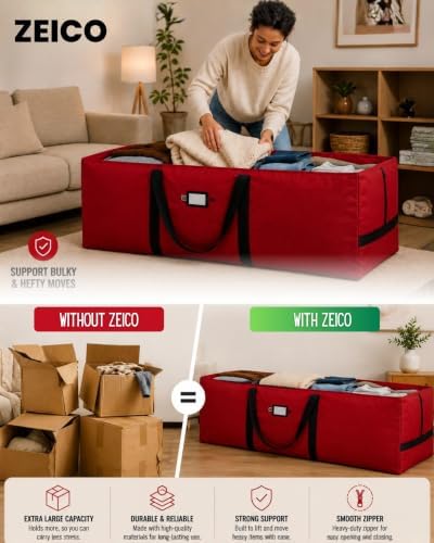 ZEICO Extra Large Moving Bag, Heavy Duty Tote with Zipper & Handles, Red - Image 5