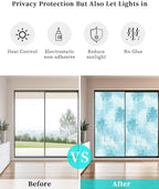 Window Privacy Film Frosted, Cyan Blue Palm Trees Tropical Non-Adhesive Static Cling Window Tint, Summer Beach Botanical Insulated Windows Frosted Films for Living Room, 35.4 x 78.7 Inches - Image 6