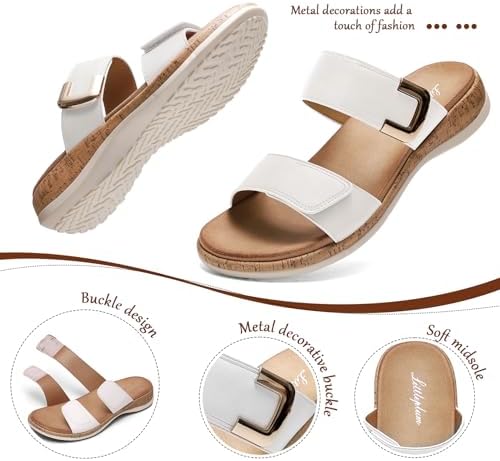 Littleplum Women Slides Sandals Arch Support Open Toe Slip on Sandals Soft Cushion Slippers Comfy Casual Summer Shoes for Walking Beach Travel - Image 4
