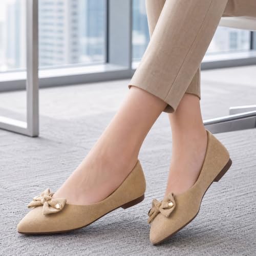 Flats for Women Ballet Shoes: Cushioned Memory Foam Insole & Lightweight for All-Day Comfort - Slip-On Suede Foldable Pointed Toe Bow Casual Dressy Flat for Work Office Business - Image 3