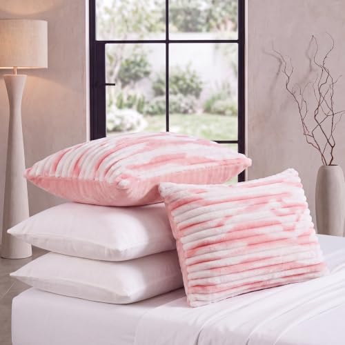 Bedorm Faux Fur Pillowcases Set of 2 Queen Size Plush Fluffy Pillow Cover Ivory and Pink, Zipper Closure - Image 3