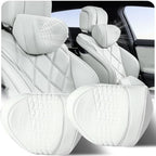 Car Neck Pillow, Memory Foam Headrest Support with Soft Nappa Leather-Feel Cover and Adjustable Strap for Driving, 2 Pack, Grey by PeteStitch