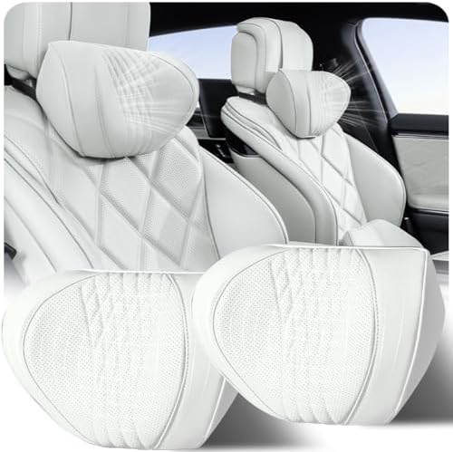 Car Neck Pillow, Memory Foam Headrest Support with Soft Nappa Leather-Feel Cover and Adjustable Strap for Driving, 2 Pack, Grey by PeteStitch