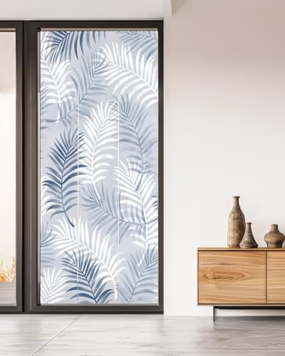 Window Privacy Film Frosted, Navy Blue Botanical Non-Adhesive Static Cling Window Tint, Summer Palm Leaves Foliage Tropical Insulated Windows Frosted Films for Living Room, 35.4 x 78.7 Inches - Image 5