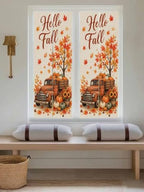 Window Privacy Film Frosted, Thanksgiving Fall Reusable Static Cling Window Tints, Orange Car Pumpkin Maple Leaves Tree Heat Control Windows Films for Offices, Balcony, 29.5 x 118 Inches - Image 5