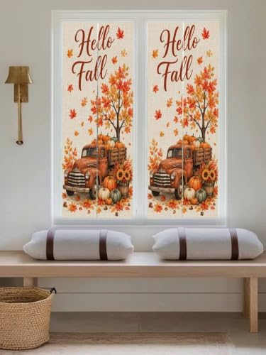 Window Privacy Film Frosted, Thanksgiving Fall Reusable Static Cling Window Tints, Orange Car Pumpkin Maple Leaves Tree Heat Control Windows Films for Offices, Balcony, 29.5 x 118 Inches - Image 5
