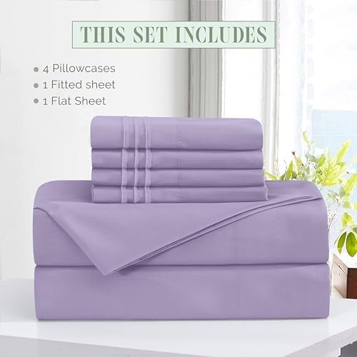 Elegant Comfort Luxury Soft 6-Piece 1500 Premium Hotel Quality Bed Sheet Set with Extra Deep Pockets 18-24 Inch, Wrinkle Free, Storage Pockets, Extra Deep Pocket 6PC Sheets, Full, Lavender - Image 3