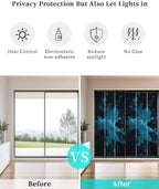 Window Privacy Film Frosted, Night Sky Static Cling Door Window Covering, Blue Natural Forest Trees Star River Scenery UV Blocking Windows Film for Office, Hotel, Bedroom, 29.5 x 78.7 Inches - Image 6