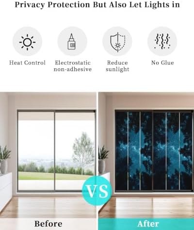 Window Privacy Film Frosted, Night Sky Static Cling Door Window Covering, Blue Natural Forest Trees Star River Scenery UV Blocking Windows Film for Office, Hotel, Bedroom, 29.5 x 78.7 Inches - Image 6