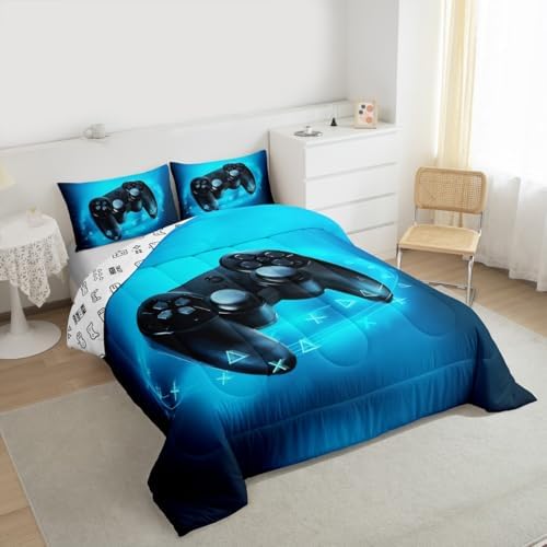 Erosebridal Gamer Comforter Set for Boys Teens Blue Gaming Bedding Set Video Game Bedding Home Decor for Kids Comforter Twin Size 2 Pieces Quilted Duvet Set 1 Comforter with 1 Pillowcase - Image 6