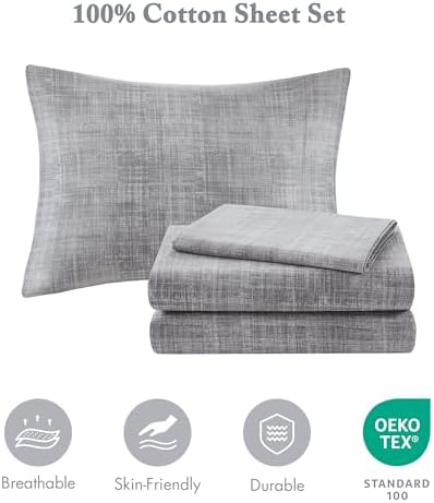 Madison Park Essentials Cal King Comforter Set, Bed in a Bag, Watercolor Print Coastal Comforter & Chambray Cotton Sheet Set, All Season Bedding, Saben, Black Cal King (104 in x 92 in) 9Piece - Image 3