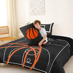 Castle Fairy Basketball Court Print Bedding Set for Boys Girls,Ball Sports Games Themed All Season Cozy Comforter Set Full Size,Orange Basketball and Hoop Duvet Set Home Decor,Children Birthday Gift - Image 5
