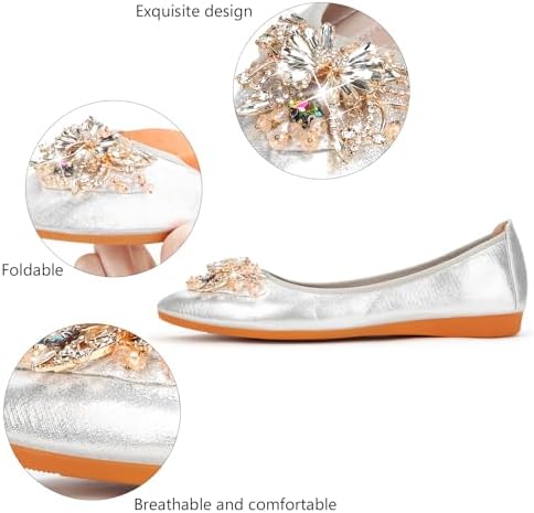 KUNWFNIX Women Ballet Flats Rhinestone Wedding Ballerina Shoes Foldable Sparkly Comfort Slip on Flat Shoes - Image 4