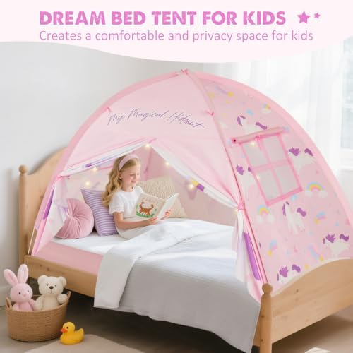 Twin Bed Tent for Kids, Twin Size Bed Canopy with Star Lights, Privacy Space Blackout Sleeping Tents, Indoor Breathable Portable Floor Bed Tent for Boys and Girls, Unicorn - Image 5