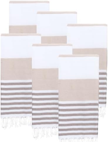 Turkish Beach Towels Set of 6 | Oversized, Quick Dry, Sand Free | 100% Cotton, Large 38x71 Towels for Beach, Pool, Travel | Ultra-Soft, Compact, and Absorbent | Latte/Brown by PADISHAHHOME