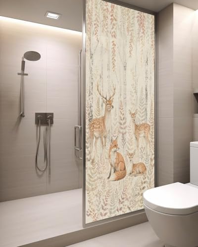 Window Privacy Film Frosted, Thanksgiving Fall Static Cling Door Window Covering, Farmhouse Deer Fox Orange Leaves Vines UV Blocking Windows Film for Office, Hotel, Bedroom, 29.5 x 78.7 Inches - Image 3