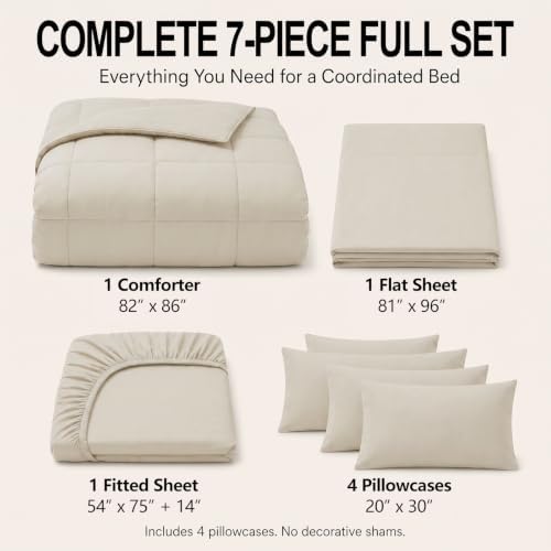 CozyLux Full Size Comforter Sets Beige - 7 Pieces Bed in a Bag - Image 2