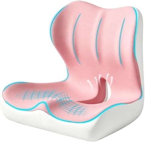 Seat Cushion for Office Chair and Car, Ergonomic Memory Foam Seat Cushion with Lumbar Support Pillow, Orthopedic Cushion for Sciatica & Back Pain, Pink & Light Gray by Unknown