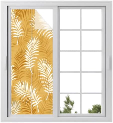 Window Privacy Film Frosted, Fall Orange Botanical Static Cling Door Window Covering, Summer Palm Leaves Foliage Tropical UV Blocking Windows Film for Office, Hotel, Bedroom, 29.5 x 78.7 Inches by Unknown