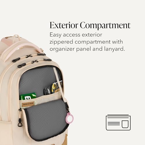 SWISSGEAR Cecil 18-Inch Laptop Backpack Fits 16-Inch Laptop, Travel Daypack with Organizer Pockets, Water Bottle Holders & Padded Straps – Cream/Warm Sand - Image 3