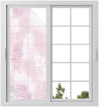 Window Privacy Film Frosted, Pink Botanical Static Cling Door Window Covering, Summer Palm Leaves Foliage Tropical UV Blocking Windows Film for Office, Hotel, Bedroom, 29.5 x 78.7 Inches by Unknown