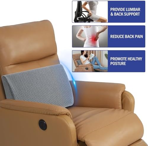 HOMBYS Lumbar Support Pillow for Recliner Chair, Memory Foam Back Support Cushion for Elderly,Extra Large Lumbar Support Pillow,Thick Backrest for Home Reading (Grey, 20“x13.5"x5") - Image 3