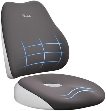 Upgrade Large Car Seat Cushion and Lumbar Support Pillow, Ergonomic Memory Foam Driving Seat Cushion for Back & Sciatica Pain Relief, Non-Slip Washable Seat Cushion for Car, Driver, Office-Gray by FLORICH