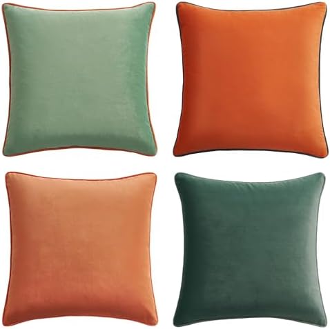 MONDAY MOOSE Decorative Throw Pillow Covers Cushion Cases, Set of 4 Soft Velvet Modern Double-Sided Designs, Mix and Match for Home Decor, Pillow Inserts Not Included (18x18 inch, Coral/Sage) by MondayMoose