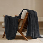 PHF Lightweight 100% Cotton Waffle Throw Blanket for Couch, Black by PHF