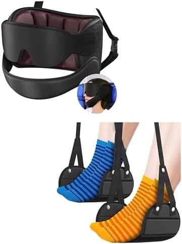 SARISUN Travel Pillows Combo with Chin Strap, and Airplane Foot Hammock for Long Flight, Travel Essentials, 360° Support Headrest, Stop Bobblehead, Foot Rest by SARISUN