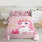 Erosebridal Pink Unicorn Toddler Bed Comforter Set for Girls | Kawaii Princess Unicorn Bedding Set Cute Stars Reversible Bed Sets Girly Cartoon Horse Quilt Comforter Fantasy Girls Room Decor,2 Pcs - Image 3