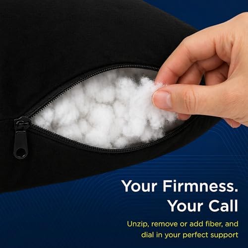Next-GEN SleepLog Bone Shaped Chiropractic Neck Pillow – Adjustable Fill Cervical & Lumbar Support with 60" Positioning Strap – Latex Free – Full 15"x7" Black - Image 3