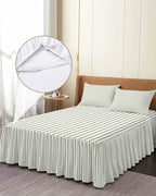 Ruffle Skirt Bedspread for Queen Size Bed Farmhouse Sage Green Stripe 3 Piece Bedding Cover with Pillow Sham,18In Drop Bedskirt Coverlet for Bedroom Dorm Modern Vertical Line - Image 3
