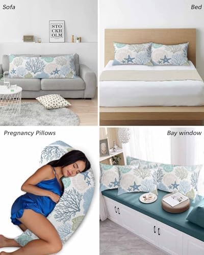 DecorLovee Coastal Pillow Cases Standard Size Set of 2 - Microfiber Bed Throw Pillow Covers, Blue Teal Coral Summer Beach Starfish Decorative Lumbar Pillow Cover with Envelope Closure for Sofa/Travel - Image 6