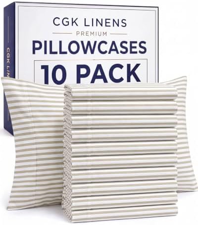 Standard Pillow Cases - 10 Pack Pillowcases, 20" x 26" - Beige Stripes by CGKUnlimited