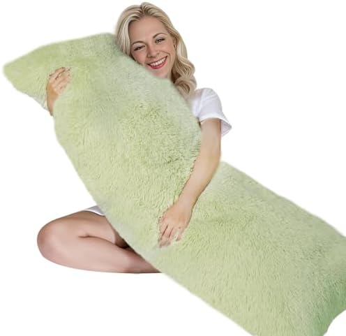 ZonLi Fluffy Body Pillow, Full Body Pillows for Adults, Long Pillow for Sleeping with Removable Cover and Adjustable Filling for Side Sleeper & Pregnancy, Large and Firm, Machine Washable (Green) by Zonli