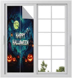 Window Privacy Film Frosted, Halloween Static Cling Door Window Covering, Blue Spooky Pumpkin Ghost Moonlight Castle UV Blocking Windows Film for Office, Hotel, Bedroom, 29.5 x 78.7 Inches by Unknown