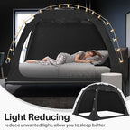 EighteenTek Bed Canopy with Lights, Sleeping Dream Full Bed Tent, Portable Cottage Drafty Room Blackout Breathable Privacy Big Indoor Tents for Girls & Boys Bedroom Decor, Black - Image 3
