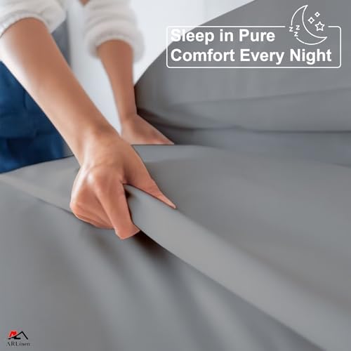 ARlinen Full Sheet Set, 4 Piece Egyptian Cotton, 10-Inch Deep, Light Grey - Image 4