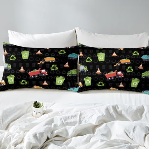 Erosebridal Queen Size Garbage Truck Bed Sheets for Boys Girls Kids Cartoon Car Vehicles Fitted Sheet Trash Can Waste Management Vehicle Bedding Set Refuse Classification Sheets 3 Piece - Image 4