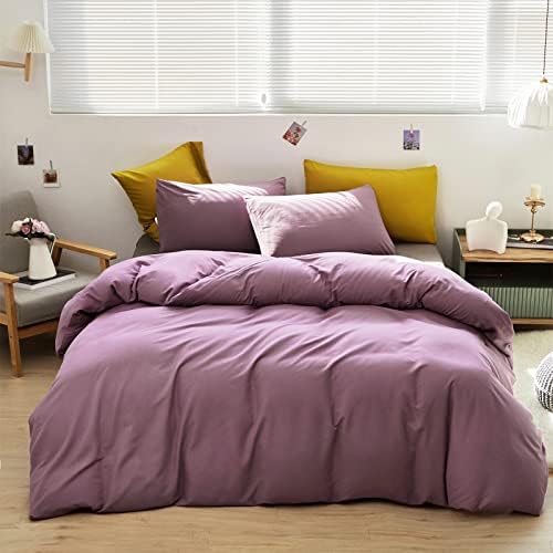 Luxlovery Purple Comforter Set Full Dusty Purple Bedding Comforter Set Modern Solid Lilac Soft Breathable Pale Mauve Blanket Quilts 3 Piece Bedding Set for Women Men Adults - Image 4
