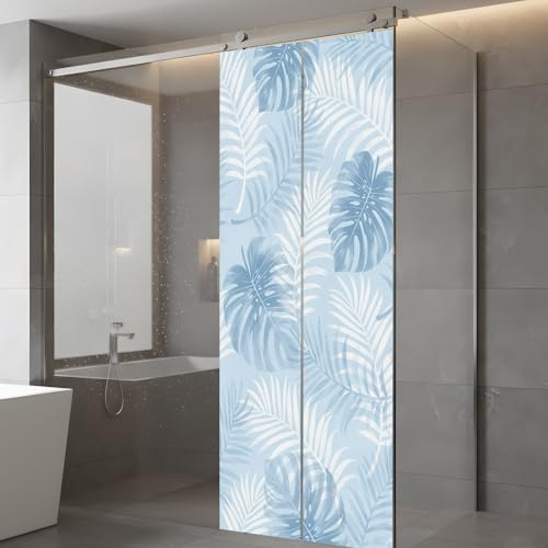 Window Privacy Film Frosted, Sky Blue Palm Trees Tropical Static Cling Door Window Covering, Summer Beach Botanical UV Blocking Windows Film for Office, Hotel, Bedroom, 29.5 x 78.7 Inches - Image 5