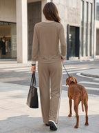 Lounge Sets for Women 2 Piece Outfits Henley Tops High Waisted Pants Set - Image 4