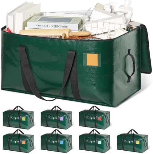 Heavy Duty Moving Bags Extra Large, Premium Storage Bags with Durable Zippers, Reinforced Handles, Moving Supplies for Clothes, Bedding, College Dorm Essentials, 8 Pack Green by Unknown
