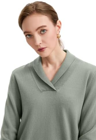 100% Merino Wool Sweater for Women, V Neck Shawl Collar Pullover - Image 3