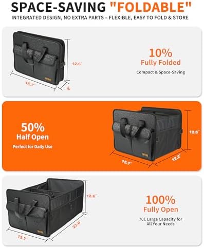 SIBOFUEGO Sturdy Car Trunk Organizer – Large Capacity Trunk Organizer for SUVs & Sedans, Hard-Shell One-Piece Design with Cute Print, Collapsible and Durable Car Organizers (Black Leopard 70L) - Image 3