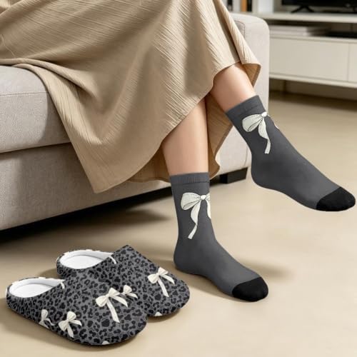 Jeiento Winter Fuzzy Slipper and Crew Socks for Women,Adult Slip-on Close Toe House Slipper,Flat Comfort home Slides - Image 3