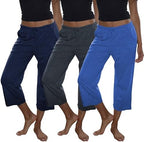 Sexy Basics Women's 100% Cotton Lounge Pants | Capri Style Pajama Sleep Bottoms | Drawstring & Pockets |Multi-Packs & Colors by SexyBasics