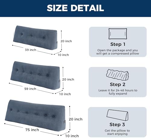 IASEAHK Headboard Pillow Twin, Wedge Pillow Headboard, Navy Blue - Image 2